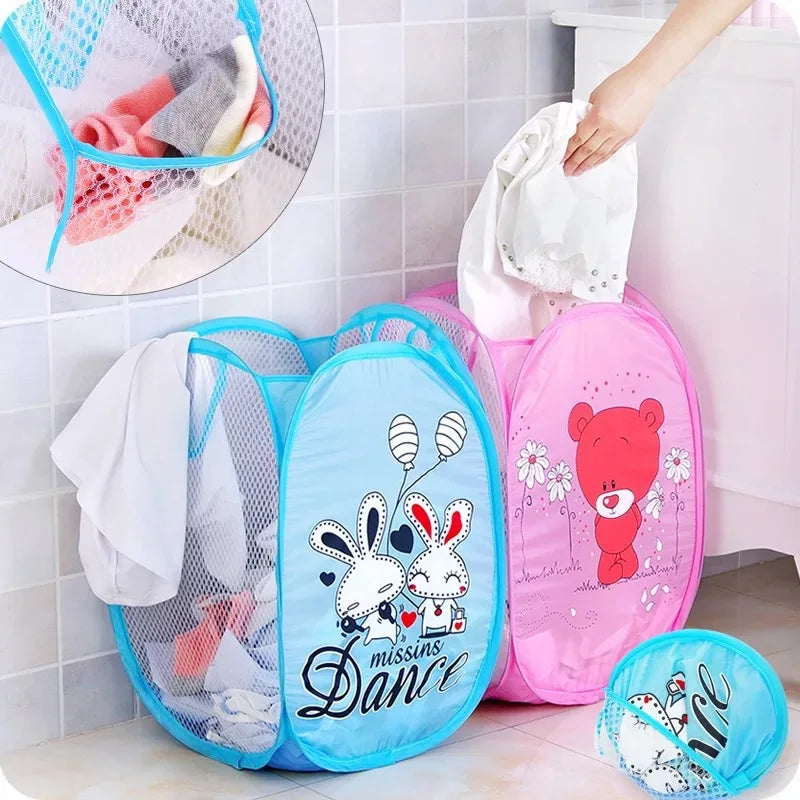 Folding Dirty Laundry Sorting Basket Washing Frame Bathroom Cloth Mesh Storage Bag Frame Bucket Laundry Organizers Storage Pouch