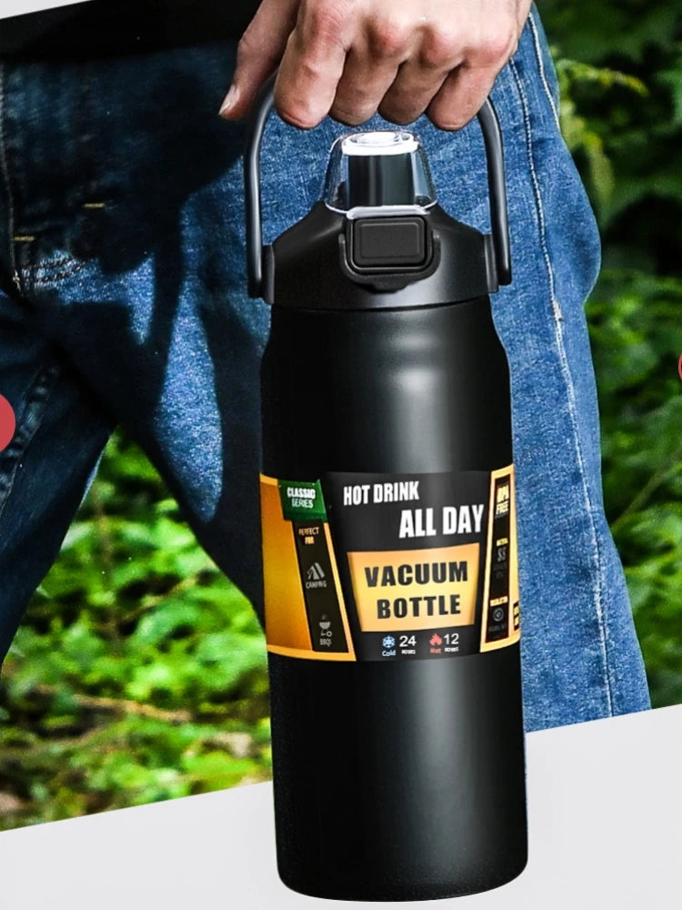 Portable Thermos with Straw Outdoor Sport 304 Stainless Steel Thermal Mug Tumbler Travel Vacuum Flasks Cold and Hot Water Bottle