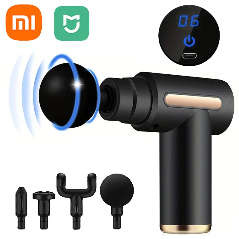 Xiaomi MIJIA Portable Fascia Gun Tissue Massager Mini Lightweight Body Massage with LED Touch Screen 4 Replaceable Massage Heads