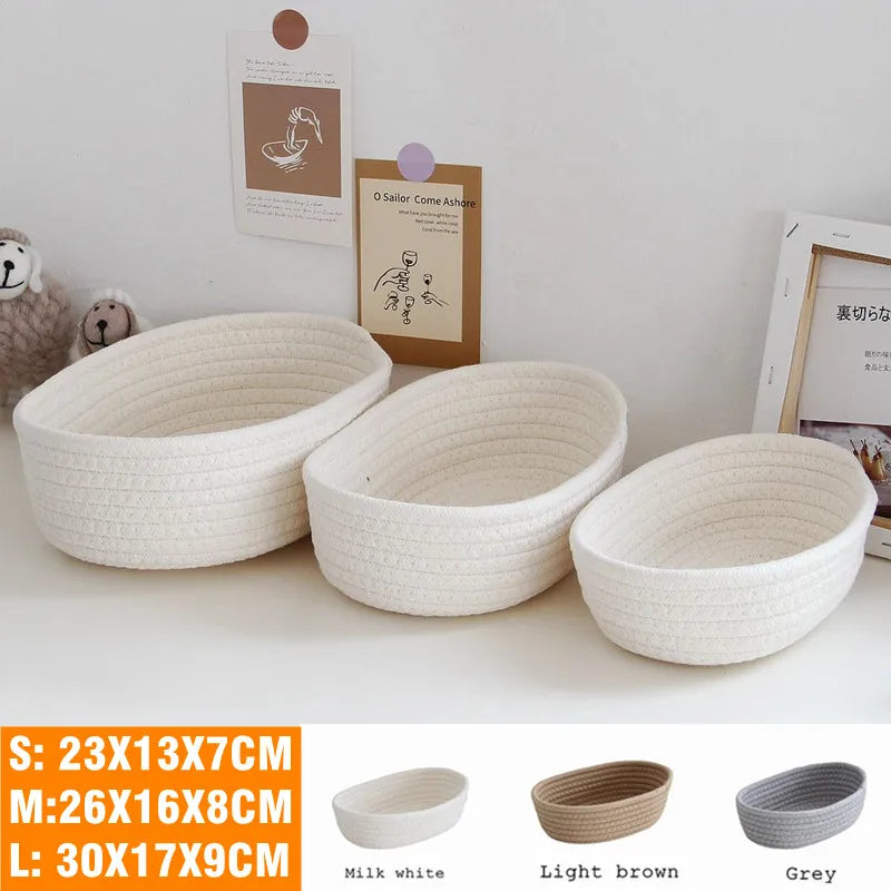 면 끈 수납함 Nordic Cotton Rope Woven Storage Baskets Organize Boxs Desktop Sundries Organize Basket Sundries Key Cosmetics Storage