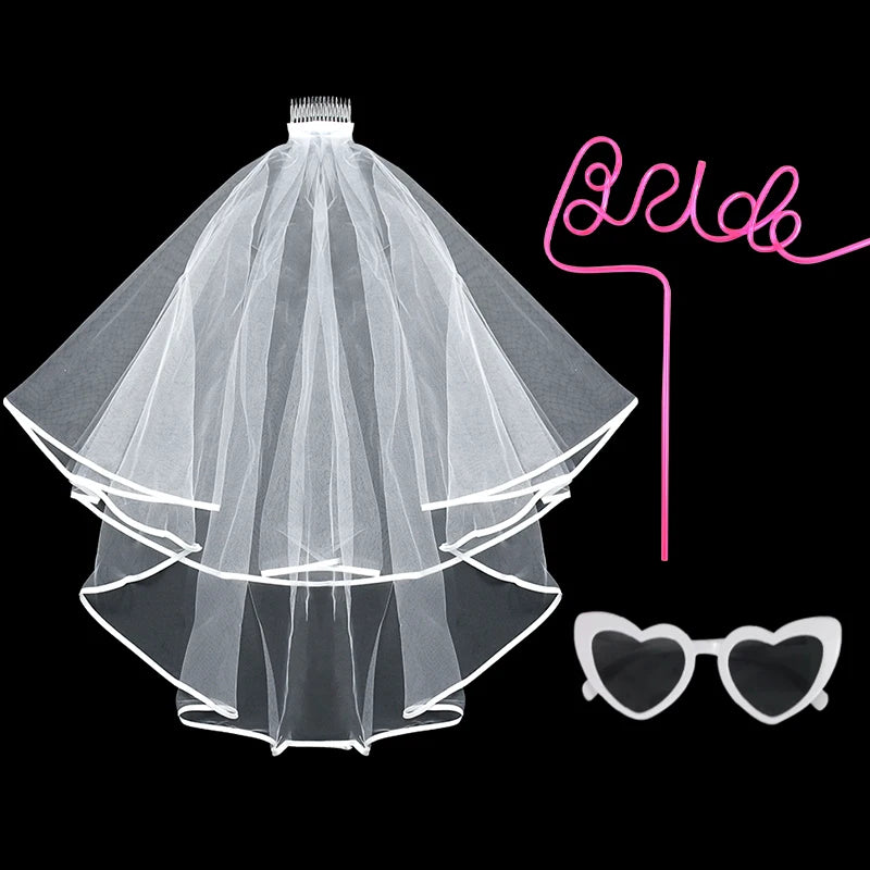 Bride Veil Straw Glasses Set