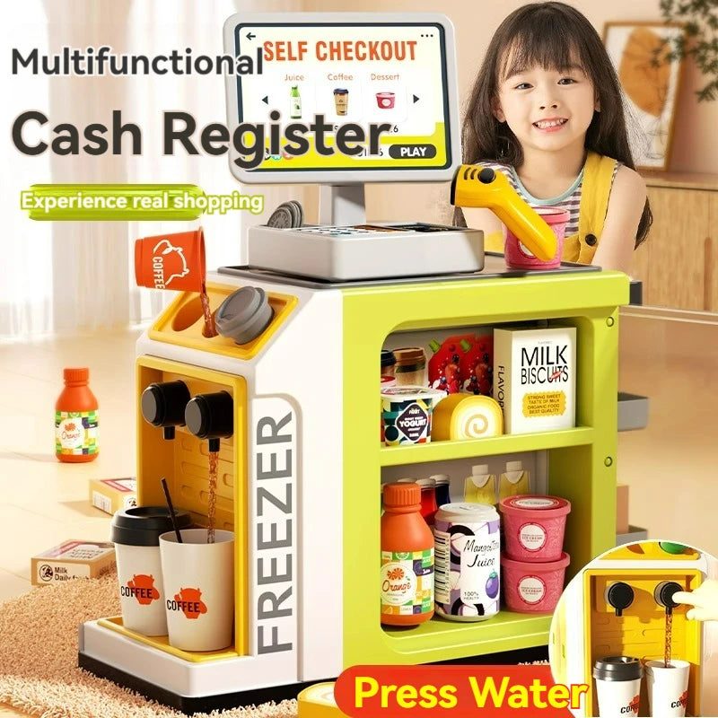 Children's Toy Supermarket Cash Register Set For Kids Coffee Machine Scanner Credit Card Machine Pretend Play Toys Boys Girls