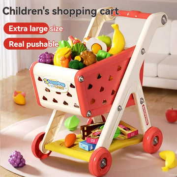 New Children Toys Kids Large Supermarket Shopping Cart Trolley Push Car Toys Basket Simulation Fruit Food Pretend Birthday Gifts