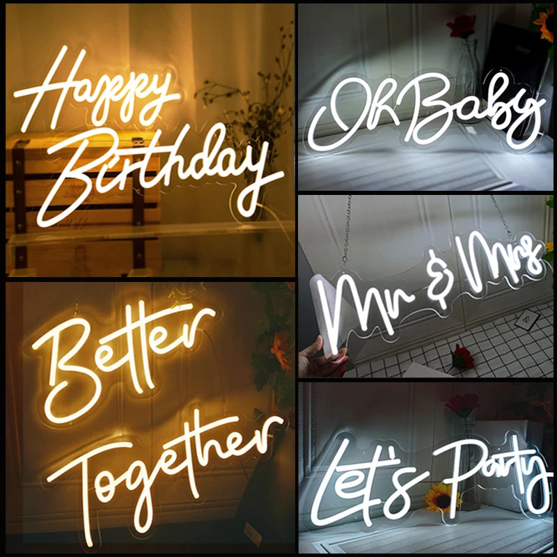 Neon Happy Party Wedding Decoration Backdrop Mr Miss Clear Lighted Sign Baby 1st Birthday Dimmable Congratulation Gift With Swit