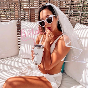 Bride Veil Straw Glasses Set