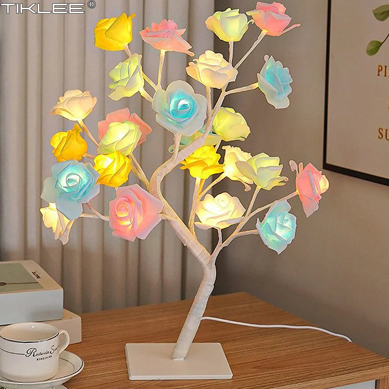 Table Lamp Flower Tree 24 Heads Rose Lamps Fairy Desk Night Lights USB Operated Gifts for Wedding Valentine Christmas Decoration